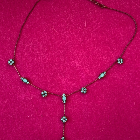 Rhinestone, Metal & Cats Eye Like Stone Fashion Necklace & Drop Post Earring Set - Picture 3 of 5